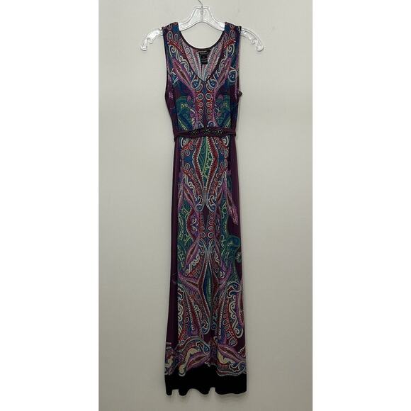 Signature By Robbie Bee Maxi Dress Womens‎ Petite Medium PM Paisley Beaded Boho - Picture 1 of 11